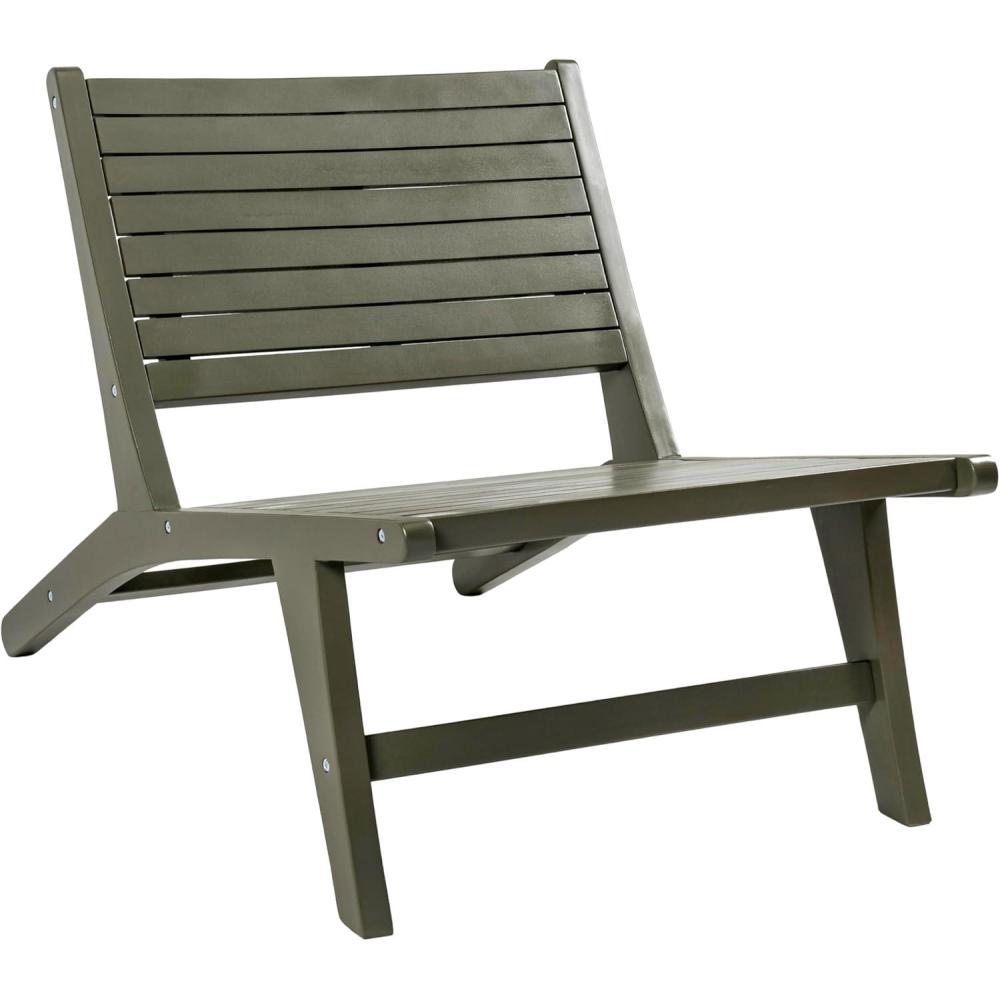 imageJONATHAN Y PAT2000A Leo MidCentury Modern Wood Armless Outdoor Patio Chair Contemporary Bohemian Coastal Transitional Rustic NaturalOlive Green