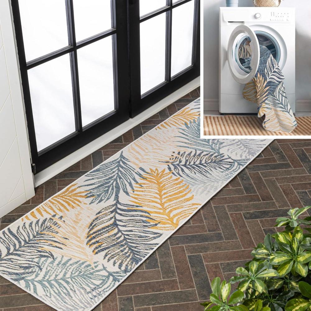 imageJONATHAN Y Palm Frond Reversible Washable Indoor Outdoor Area Rug 8X10 CreamNavy Calypso Coastal Casual for Backyard Patio Porch EasyCleaning High Traffic PetFriendly NonShedding SVH108A8CreamNavy