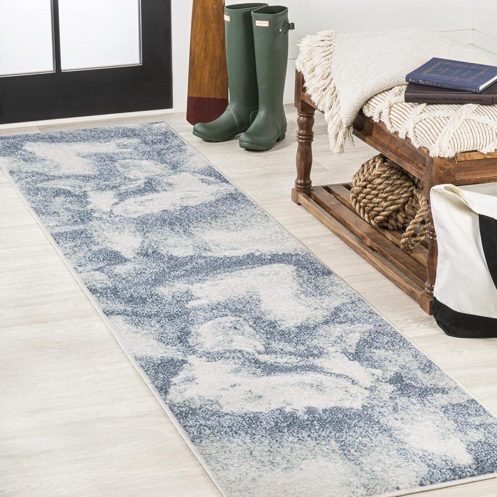 imageJONATHAN Y Petalo Abstract TwoTone Runner Rug 2x8 GrayCream Contemporary Modern EasyCleaning for Living Room Bedroom Kitchen Pet Friendly NonShedding CTP200C28BlueCream