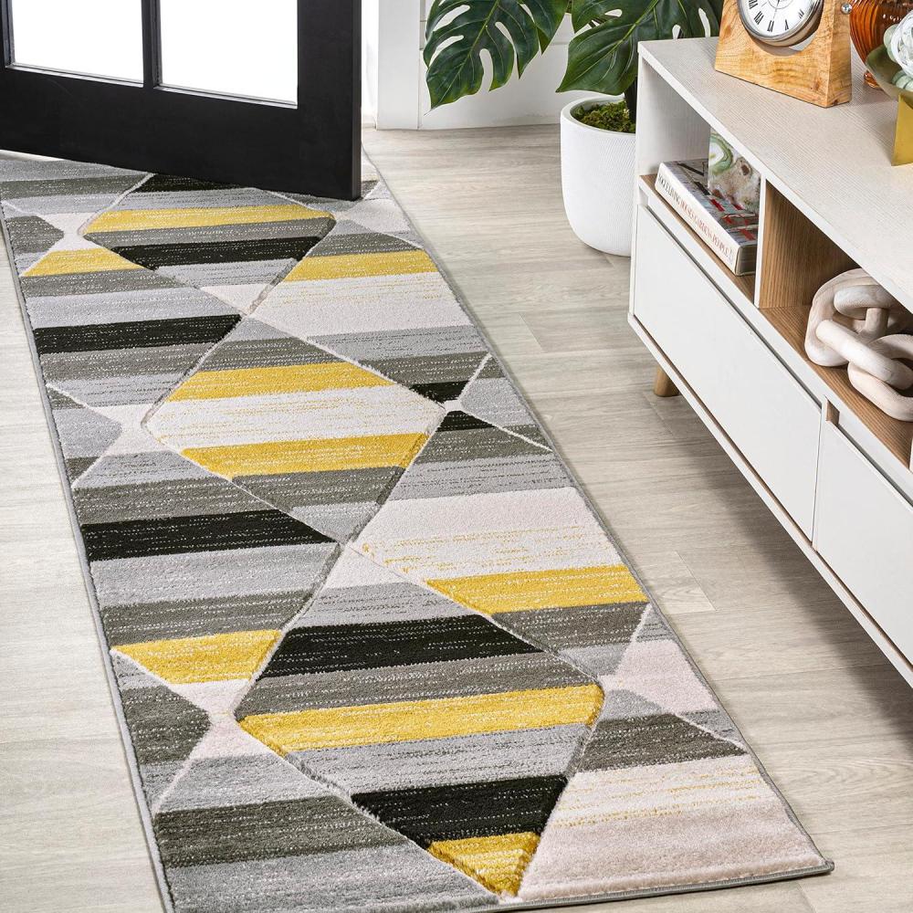 imageJONATHAN Y Retro Diamonds YellowGrayCream Indoor Area Rug 8X10 ft Kehoe Geometric for Living Room Bedroom Kitchen Office EasyCleaning High Traffic PetFriendly NonShedding UNQ101A8YellowGrayCream