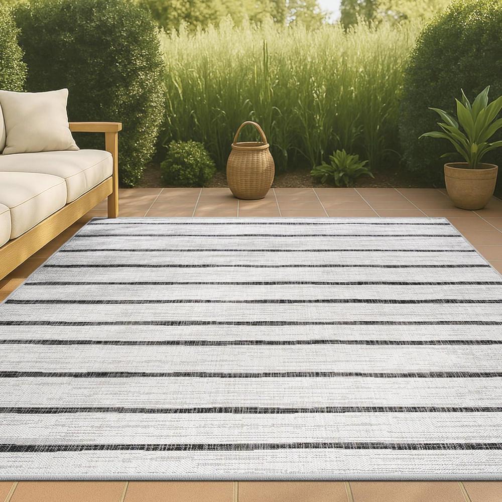 imageJONATHAN Y SMB125D8 Colonia Berber Stripe IndoorOutdoor 8 ft x 10 ft Area Rug Contemporary Bohemian Minimalistic Rustic Pet Friendly Stain Resistant Bedroom Backyard Patio IvoryBlack