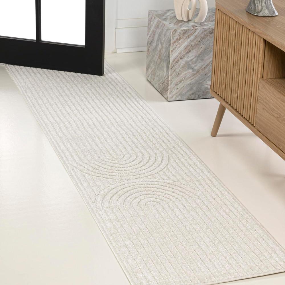 imageJONATHAN Y Sofia HighLow Stripe TwoTone BeigeCream 8x10 IndoorOutdoor Area Rug MidCentury Modern Arch for Patio Backyard Living Room Bedroom Office HoseWashable SCN109B8IvoryCream