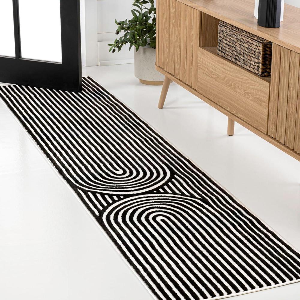 imageJONATHAN Y Sofia HighLow Stripe TwoTone BeigeCream 8x10 IndoorOutdoor Area Rug MidCentury Modern Arch for Patio Backyard Living Room Bedroom Office HoseWashable SCN109B8BlackWhite