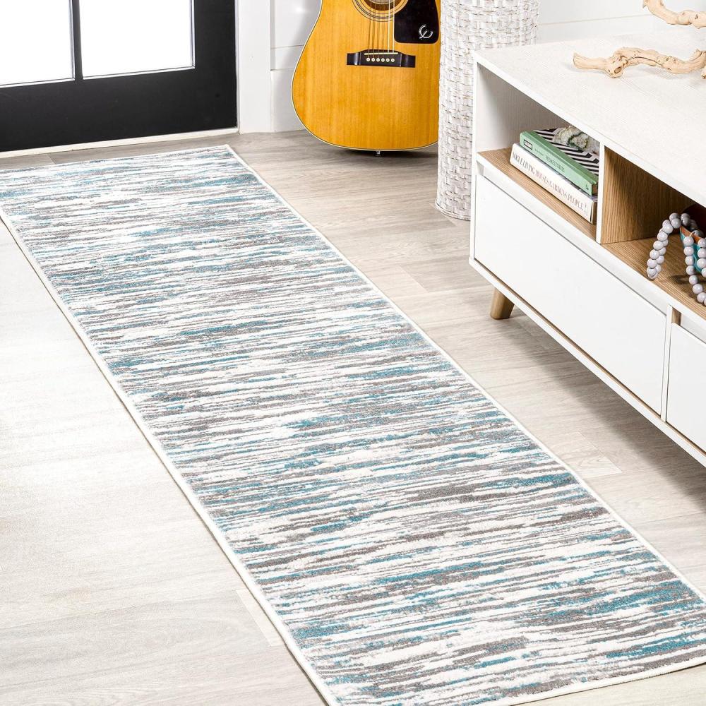 imageJONATHAN Y Speer Abstract Linear Stripe GrayBlue Indoor Area Rug 5x8 Contemporary Rustic EasyCleaning for Living Room Bedroom Kitchen Pet Friendly NonShedding LUX106A5GrayBlue
