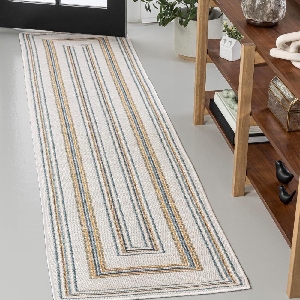 imageJONATHAN Y Stripe Reversible Washable Indoor Outdoor Area Rug 8X10 BlackCream Argo Classic Nautical Mitre for Backyard Patio Porch EasyCleaning High Traffic PetFriendly NonShedding SVH101B8NavyCream