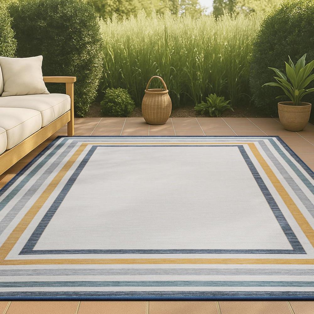 imageJONATHAN Y Stripe Reversible Washable Indoor Outdoor Area Rug 8X10 CreamNavy Pollux Classic Coastal Mitred for Backyard Patio Porch EasyCleaning PetFriendly NonShedding SVH105A833 x 5 Rectangular