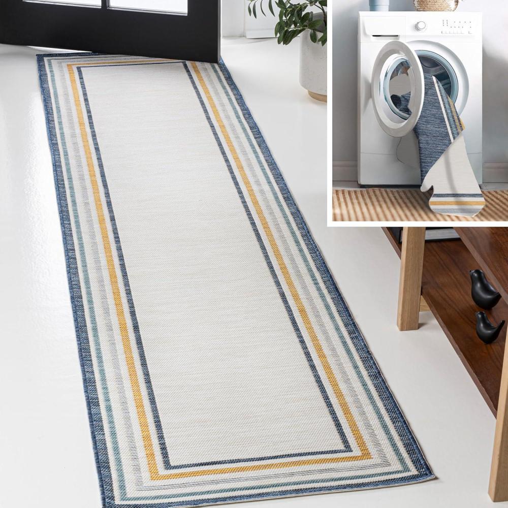 imageJONATHAN Y Stripe Reversible Washable Indoor Outdoor Area Rug 8X10 CreamNavy Pollux Classic Coastal Mitred for Backyard Patio Porch EasyCleaning PetFriendly NonShedding SVH105A82 x 8 Runner