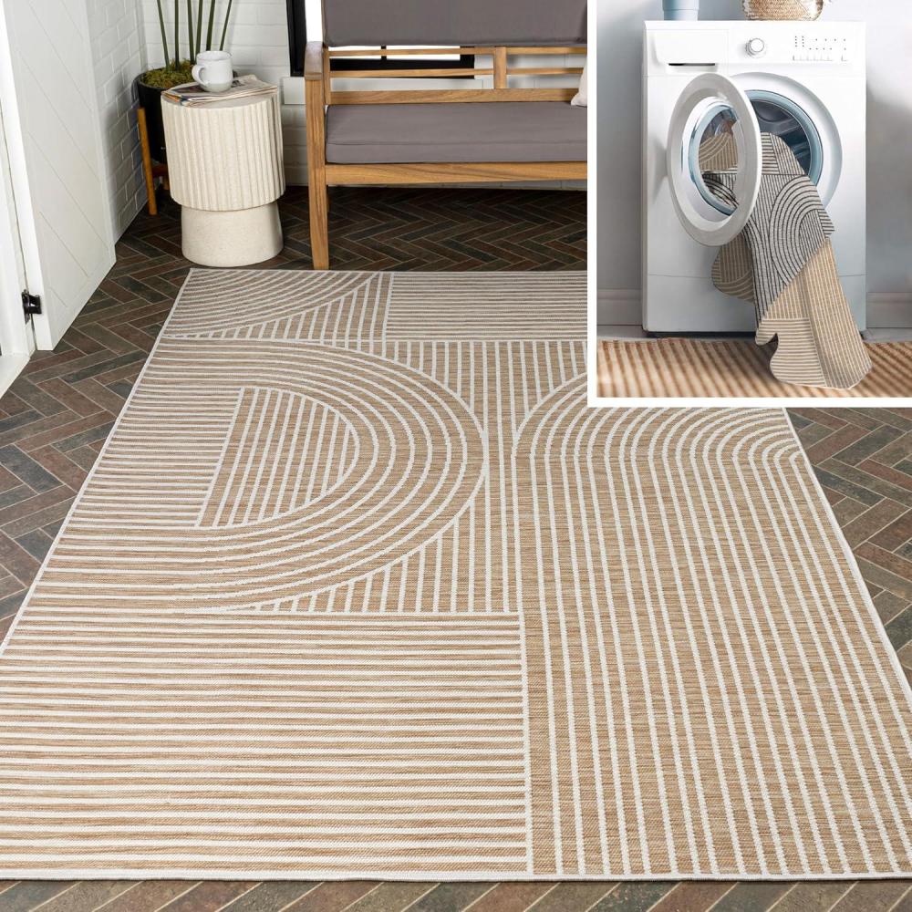 imageJONATHAN Y Stripe Reversible Washable Indoor Outdoor Runner Rug 2X8 CreamBeige Zephyr MidCentury Modern Arch for Backyard Patio Porch EasyCleaning PetFriendly NonShedding SVH106A2853 x 77 Rectangular