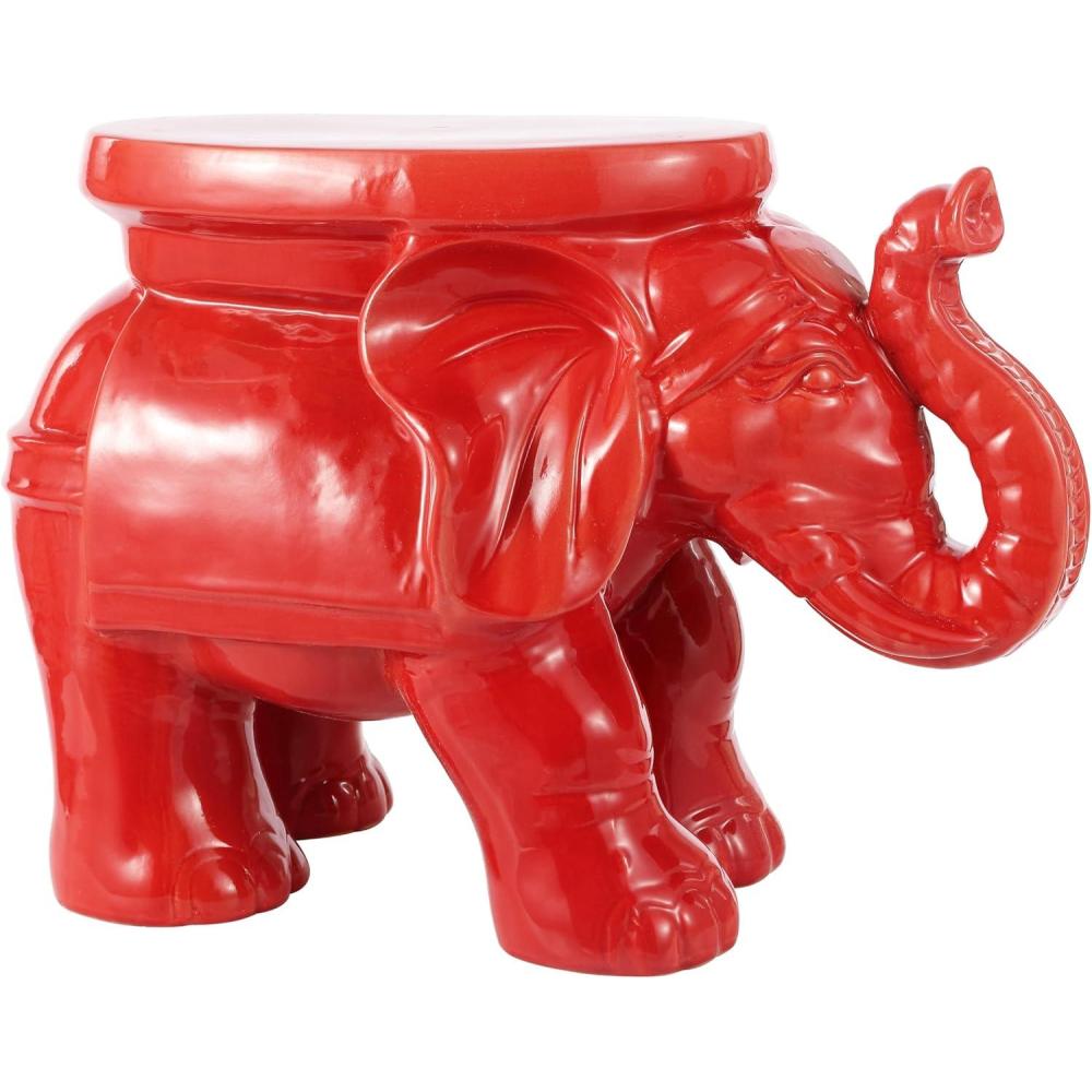 imageJONATHAN Y TBL1007C White Elephant 1425quot Ceramic IndoorOutdoor Garden Stool Coastal Contemporary Transitional Patio Garden Room Bathroom Living Room OrangeRed