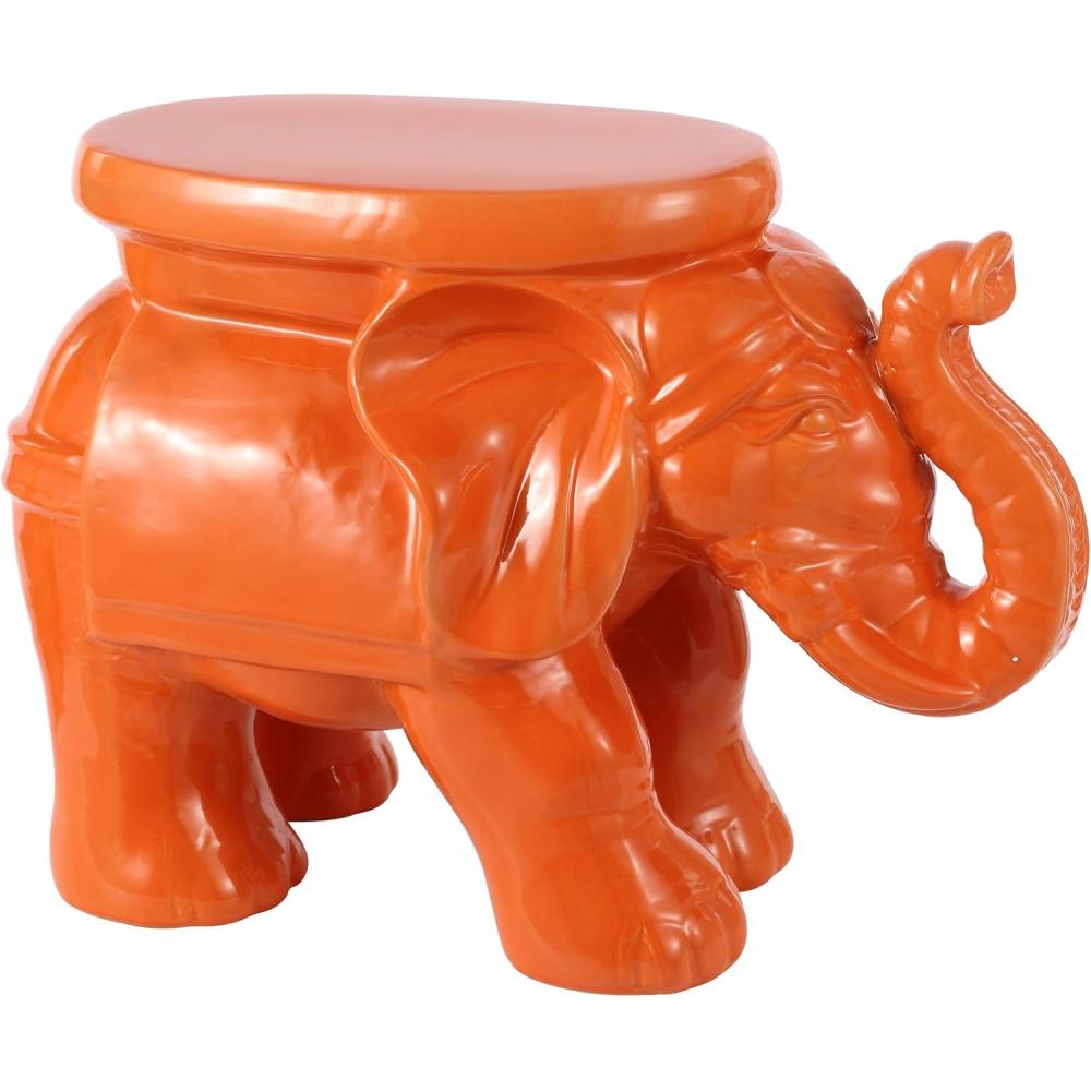 imageJONATHAN Y TBL1007C White Elephant 1425quot Ceramic IndoorOutdoor Garden Stool Coastal Contemporary Transitional Patio Garden Room Bathroom Living Room OrangeOrange