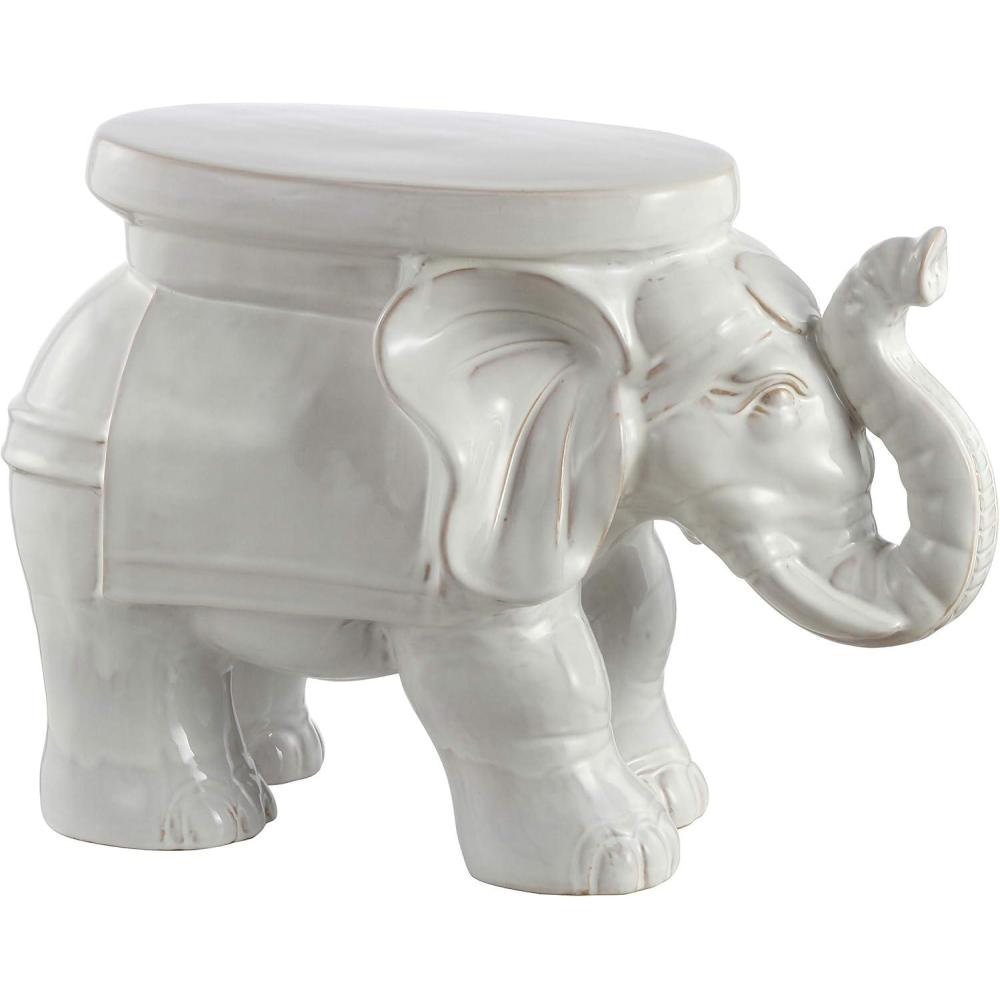 imageJONATHAN Y TBL1007C White Elephant 1425quot Ceramic IndoorOutdoor Garden Stool Coastal Contemporary Transitional Patio Garden Room Bathroom Living Room OrangeAntique White