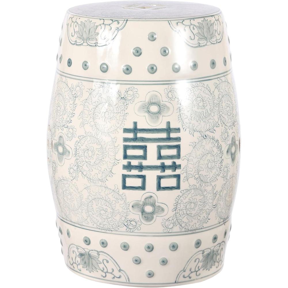 imageJONATHAN Y TBL1013B Double Happiness 18quot Chinoiserie Ceramic Drum IndoorOutdoor Garden Stool Bohemian Coastal Classic CottageTraditional Patio Garden Bathroom Living Room YellowWhiteGray BlueWhite
