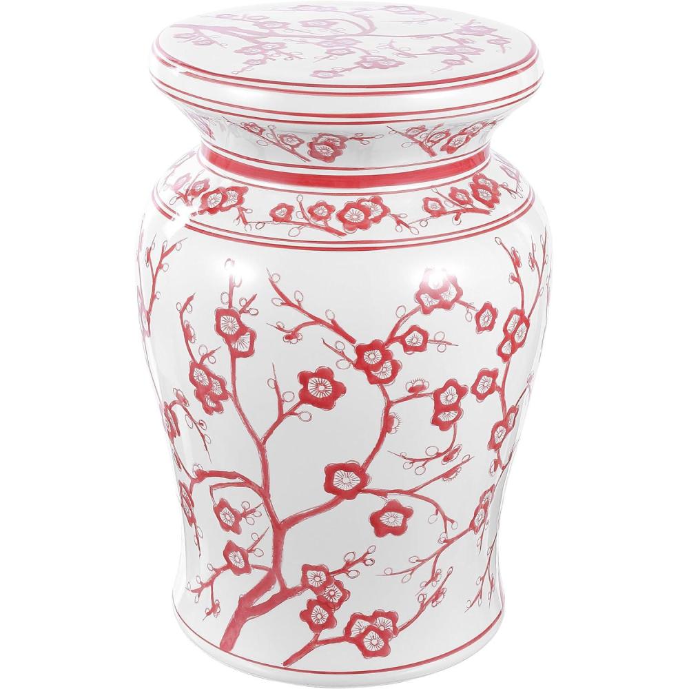 imageJONATHAN Y TBL1016A Cherry Blossom 177quot Ceramic IndoorOutdoor Garden Stool Coastal Contemporary Chinese Porcelain Side Table Plant Stand SpillProof Living Room Garden RoomPatio WhiteBlueWhiteRed