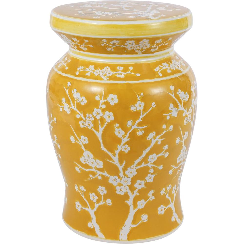 imageJONATHAN Y TBL1017C Cherry Blossom 1775quot Ceramic IndoorOutdoor Garden Stool Coastal Contemporary Transitional Patio Garden Room Bathroom Living Room GreenWhiteYellowWhite