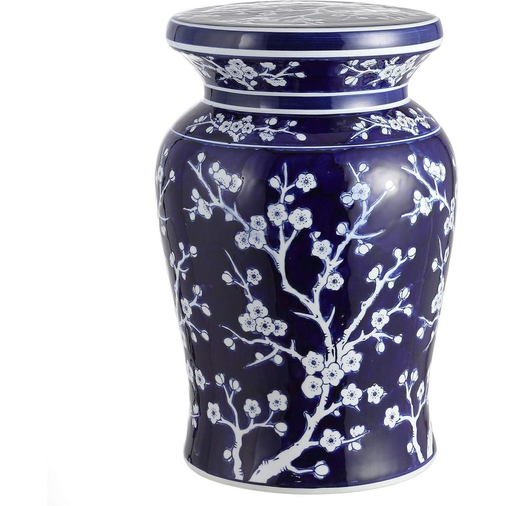 imageJONATHAN Y TBL1017C Cherry Blossom 1775quot Ceramic IndoorOutdoor Garden Stool Coastal Contemporary Transitional Patio Garden Room Bathroom Living Room GreenWhiteNavyWhite