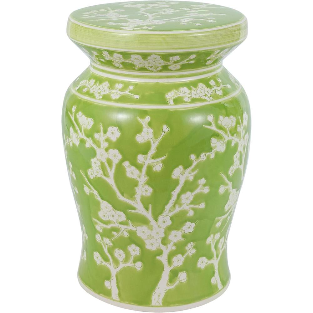 imageJONATHAN Y TBL1017C Cherry Blossom 1775quot Ceramic IndoorOutdoor Garden Stool Coastal Contemporary Transitional Patio Garden Room Bathroom Living Room GreenWhiteGreenWhite