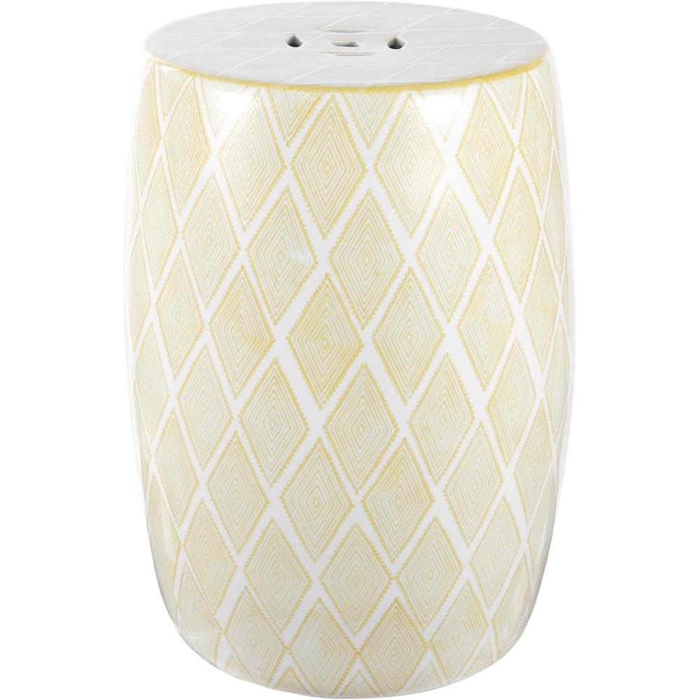 imageJONATHAN Y TBL1019A Moroccan Diamonds 18quot Ceramic Drum IndoorOutdoor Garden Stool Coastal Contemporary Side Table Plant Stand SpillProof Living Room Garden Room Patio BlueWhiteYellow