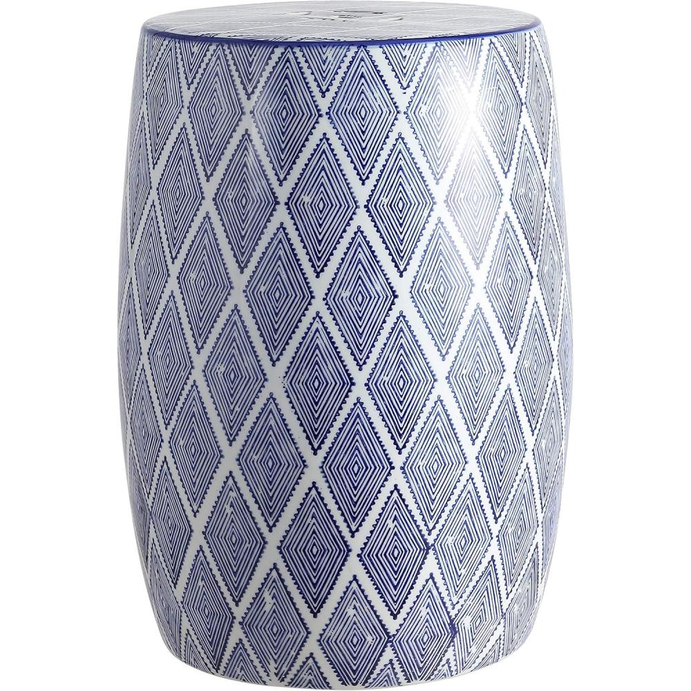 imageJONATHAN Y TBL1019A Moroccan Diamonds 18quot Ceramic Drum IndoorOutdoor Garden Stool Coastal Contemporary Side Table Plant Stand SpillProof Living Room Garden Room Patio BlueWhiteBlueWhite
