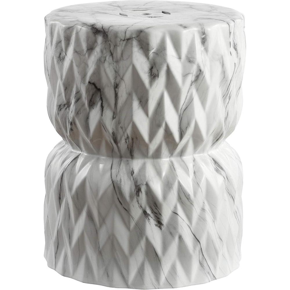 imageJONATHAN Y TBL1021A 175quot White Marble Finish Ceramic Garden Stool