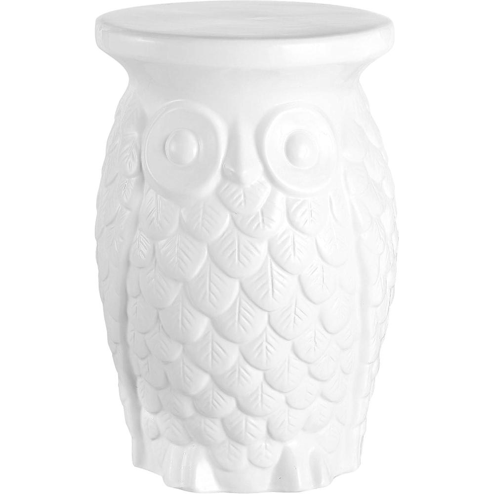 imageJONATHAN Y TBL1023A Groovy Owl 175quot Ceramic IndoorOutdoor Garden Stool Traditional Cottage Classic Bohemian Side Table Plant Stand SpillProof Living Room Garden Room Patio White