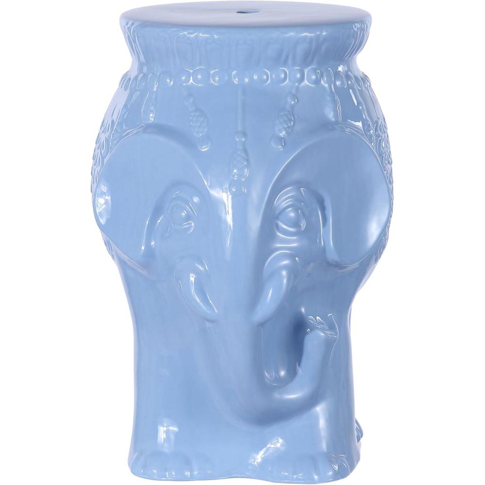 imageJONATHAN Y TBL1026A Orla 185quot Modern Bohemian Elephant Ceramic IndoorOutdoor Garden Stool Modern Bohemian MidCentury Classic Traditional Cottage Patio Garden Bathroom Living Room WhiteBlue