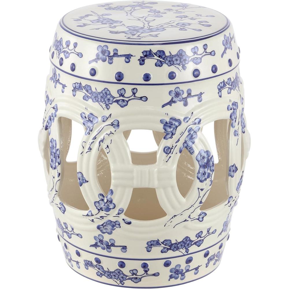 imageJONATHAN Y TBL1027A Lucky Coins 16quot Chinese Ceramic Drum IndoorOutdoor Garden Stool Bohemian Coastal Classic Cottage French Country Patio Garden Room Bathroom Living Room BlueWhiteBlueWhite