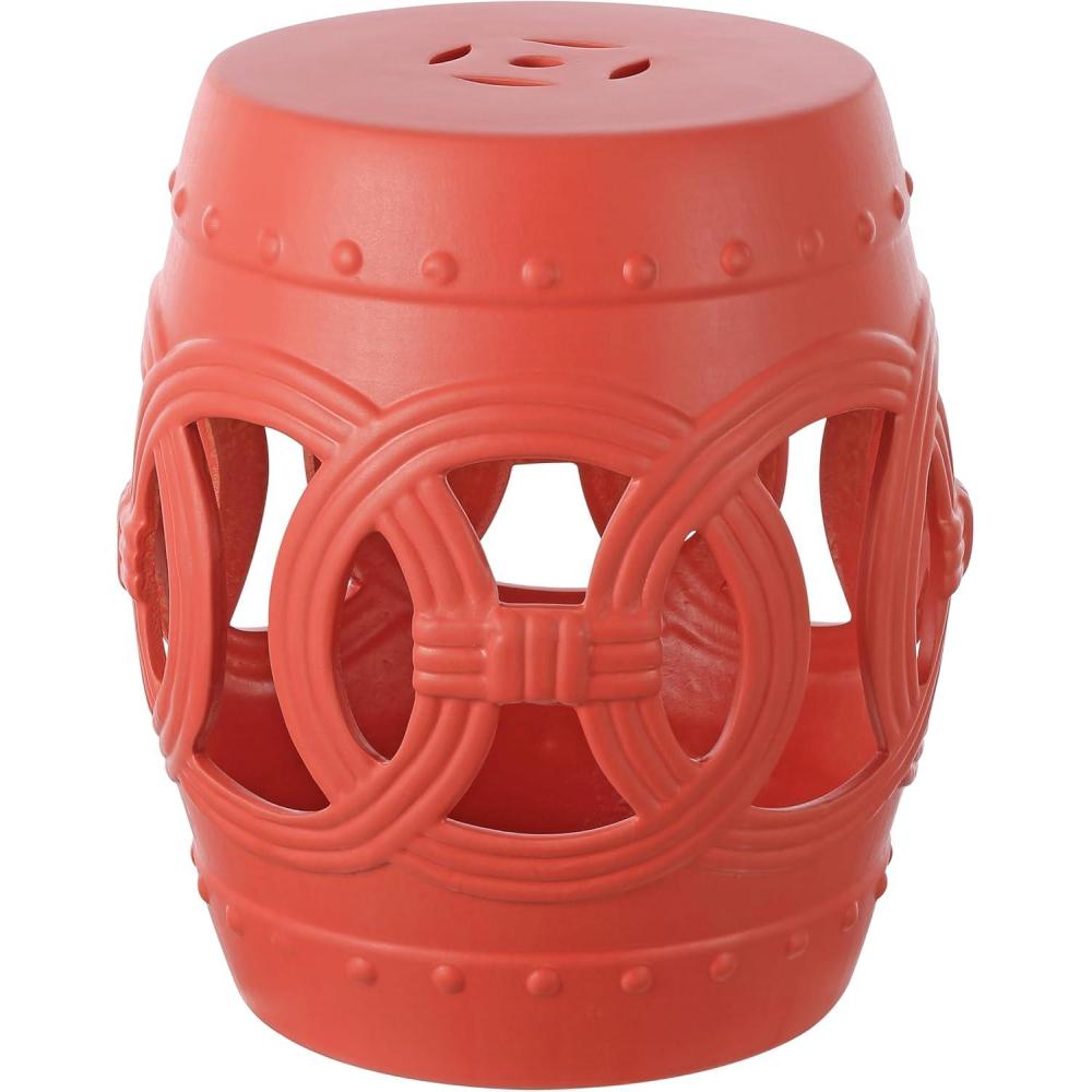 imageJONATHAN Y TBL1027A Lucky Coins 16quot Chinese Ceramic Drum IndoorOutdoor Garden Stool Bohemian Coastal Classic Cottage French Country Patio Garden Room Bathroom Living Room BlueWhiteMatte Coral