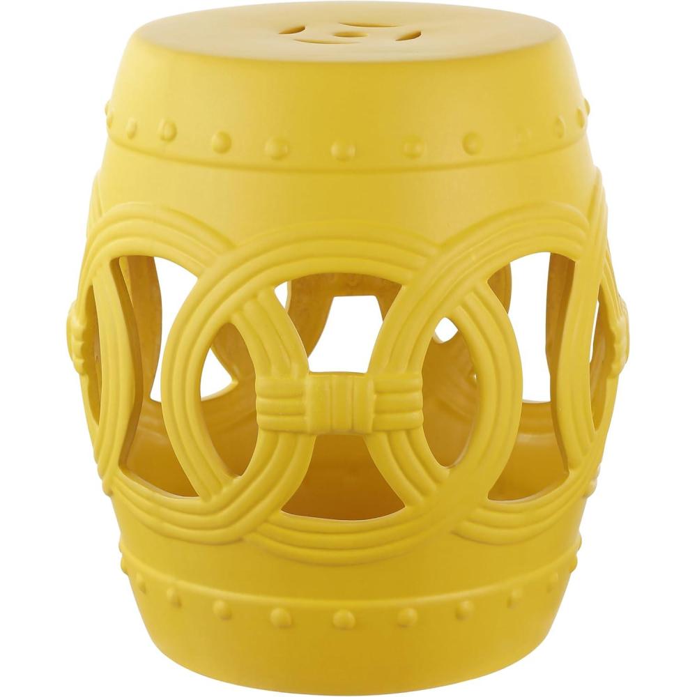 imageJONATHAN Y TBL1027A Lucky Coins 16quot Chinese Ceramic Drum IndoorOutdoor Garden Stool Bohemian Coastal Classic Cottage French Country Patio Garden Room Bathroom Living Room BlueWhiteMatte Yellow