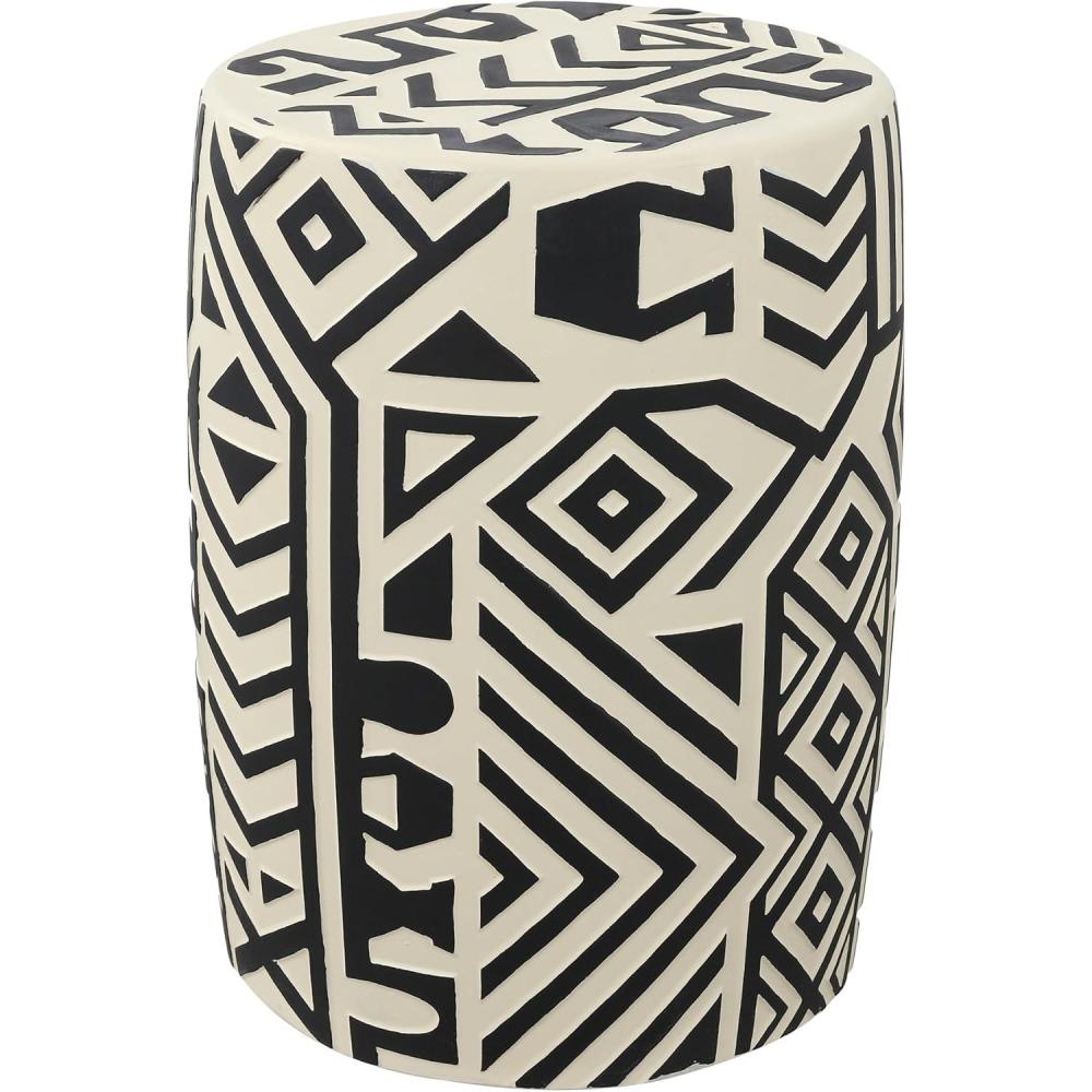 imageJONATHAN Y TBL1030A Rafi 1775quot Transitional Bohemian Geometric Drum Garden Stool Cream for Patio Porch BackyardBlackCream