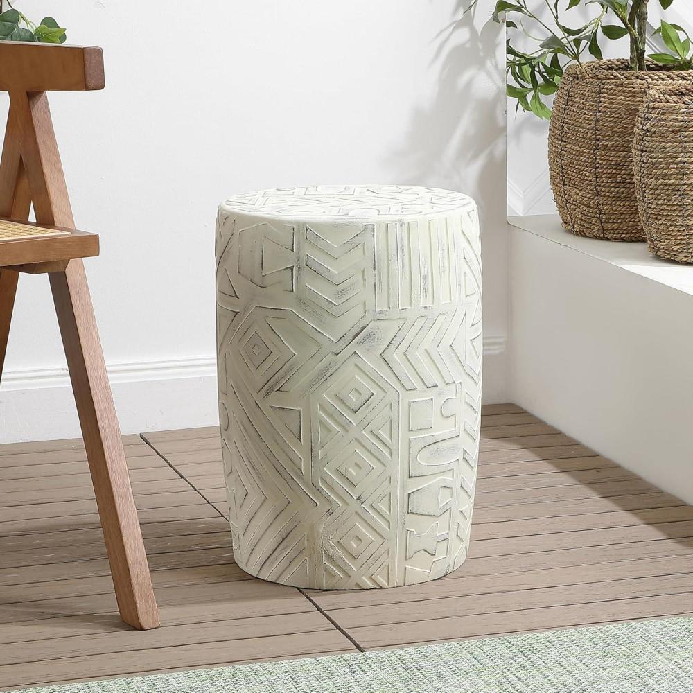 imageJONATHAN Y TBL1030A Rafi 1775quot Transitional Bohemian Geometric Drum Garden Stool Cream for Patio Porch BackyardCream
