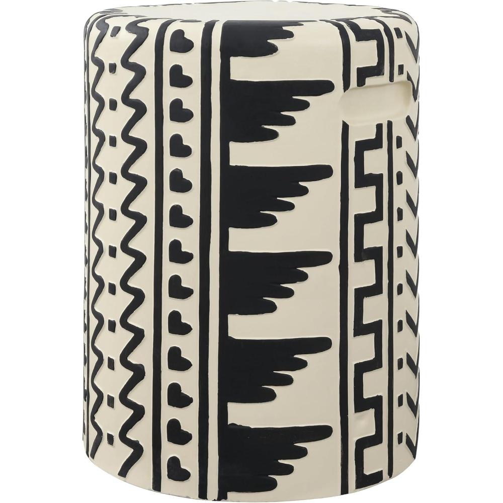 imageJONATHAN Y TBL1031A Yoli 18quot MidCentury Modern Geometric Drum Garden Stool CreamBlack