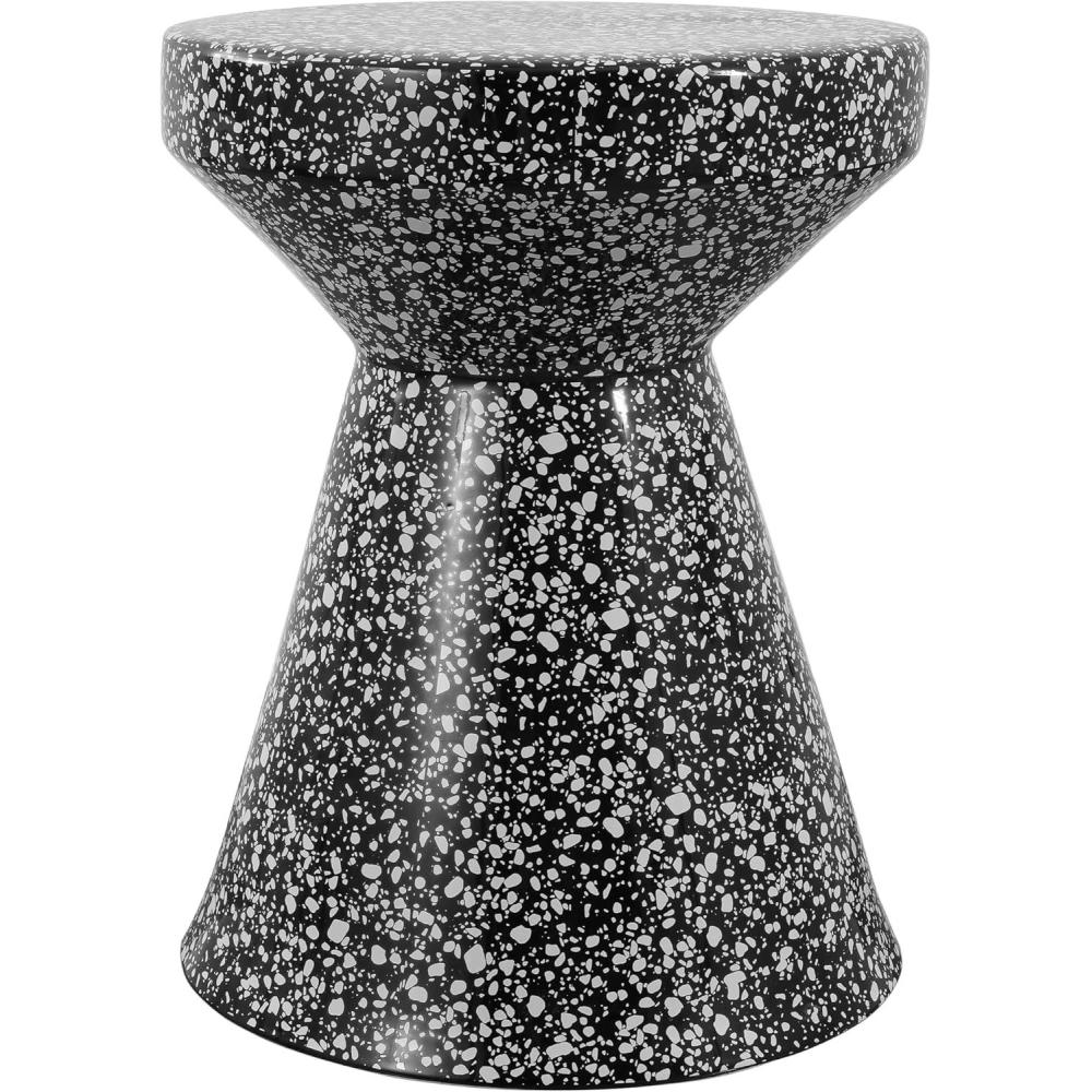 imageJONATHAN Y TBL1032A Xenia 1775quot Modern Bohemian Terrazzo IndoorOutdoor Drum Accent Table Multi for Patio Porch BackyardBlackWhite