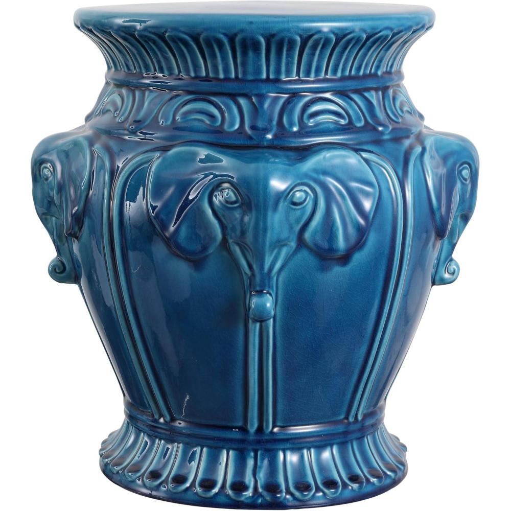 imageJONATHAN Y TBL1037A Anita 18quot Classic Vintage Ceramic IndoorOutdoor 4Elephant Garden Stool Bohemian Coastal Cottage Traditional SpillProof Living Room Garden Room Patio WhiteBlue Cracks