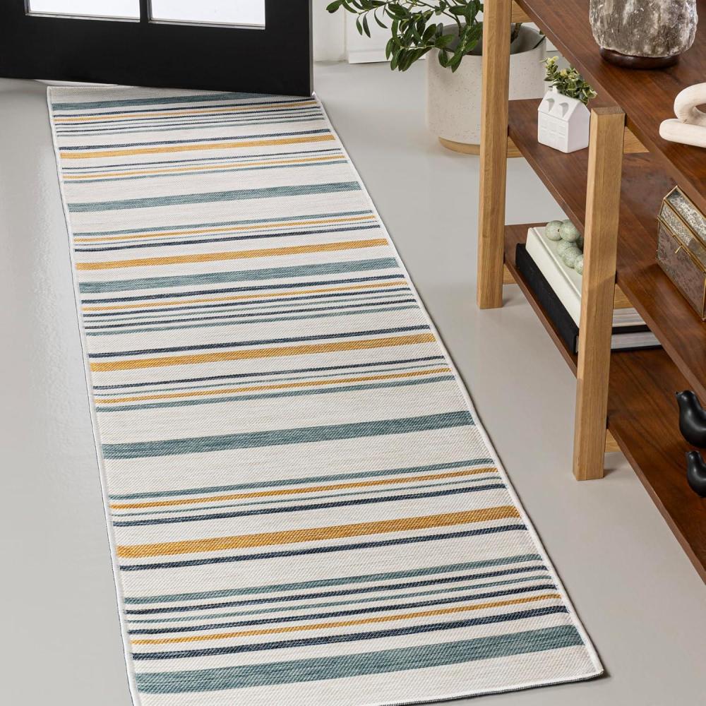 imageJONATHAN Y Ticking Stripe Reversible Washable Indoor Outdoor Area Rug 8X10 CreamNavy Janus Classic Coastal for Backyard Patio Porch EasyCleaning PetFriendly NonShedding SVH104A82 x 8 Runner