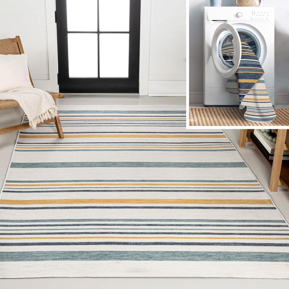 imageJONATHAN Y Ticking Stripe Reversible Washable Indoor Outdoor Area Rug 8X10 CreamNavy Janus Classic Coastal for Backyard Patio Porch EasyCleaning PetFriendly NonShedding SVH104A879 x 10 Rectangular