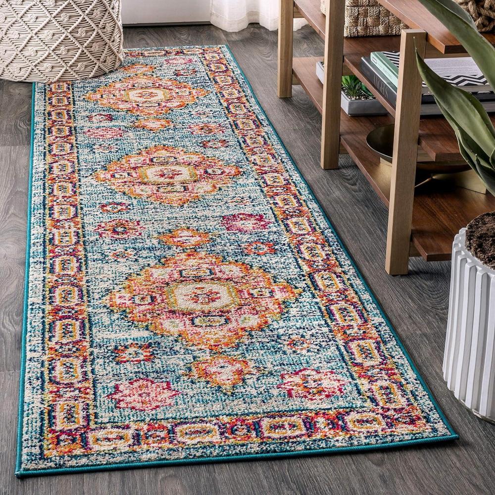 imageJONATHAN Y Vintage Boho BlueRed Runner Rug 2x8 Bohemian Flair Traditional Medallion Floral EasyCleaning High Traffic for Living Room Bedroom Kitchen Non Shedding BMF100A28BlueRed