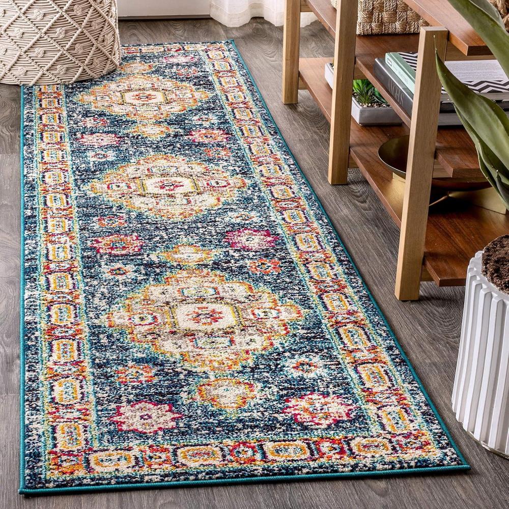 imageJONATHAN Y Vintage Boho BlueRed Runner Rug 2x8 Bohemian Flair Traditional Medallion Floral EasyCleaning High Traffic for Living Room Bedroom Kitchen Non Shedding BMF100A28NavyRed