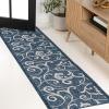 JONATHAN Y All-Over Scroll Indoor Outdoor Runner Rug 2X8 Turquoise/Cream, Maribel Traditional Classic for Backyard, Patio, Porch, Easy-Cleaning, High Traffic, Pet-Friendly, Non-Shedding (TSN205E-28)(Navy/Cream)