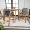 JONATHAN Y DNG2000A-3SET Porto Modern Coastal 3-Piece Acacia Wood Outdoor Bar Set with Cushions Contemporary, Transitional, Rustic, Bohemian, Cottage, Beige/Light Teak(Gray/Teak Brown)