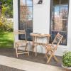 JONATHAN Y DNG2002A-3SET Cadiz Classic French Country 3-Piece Acacia Wood Half-Round Outdoor Folding Bistro Set Coastal, Traditional, Cottage, Transitional, Bohemian, Light Teak