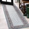 JONATHAN Y Diamond Border Indoor Outdoor Runner Rug 2X8 Orange/Ivory, Sebastian High-Low Modern for Backyard, Patio, Porch, Easy-Cleaning, High Traffic, Pet-Friendly, Non-Shedding (HWC102C-28)(Blue/Ivory)