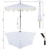 JONATHAN Y Half Umbrella UMB1201B Beverly 9 ft. Designer Classic Scalloped Fringe Market Patio with Crank, Push Button Tilt and UV Protection in Navy/White(Blue/White)