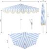 JONATHAN Y Half Umbrella UMB1201B Beverly 9 ft. Designer Classic Scalloped Fringe Market Patio with Crank, Push Button Tilt and UV Protection in Navy/White(Light Blue/White – White Pole)