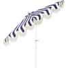 JONATHAN Y Half Umbrella UMB1201B Beverly 9 ft. Designer Classic Scalloped Fringe Market Patio with Crank, Push Button Tilt and UV Protection in Navy/White(Navy/White – White Pole)
