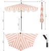 JONATHAN Y Half Umbrella UMB1201B Beverly 9 ft. Designer Classic Scalloped Fringe Market Patio with Crank, Push Button Tilt and UV Protection in Navy/White(Coral Pink/White)