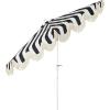 JONATHAN Y Half Umbrella UMB1201B Beverly 9 ft. Designer Classic Scalloped Fringe Market Patio with Crank, Push Button Tilt and UV Protection in Navy/White(Black/White – White Pole)