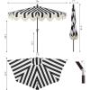 JONATHAN Y Half Umbrella UMB1201B Beverly 9 ft. Designer Classic Scalloped Fringe Market Patio with Crank, Push Button Tilt and UV Protection in Navy/White(Black/White)