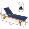 JONATHAN Y LNG1000D Mallorca 77.56″x23.62″ Modern Classic Adjustable Acacia Wood Chaise Outdoor Lounge Chair with Cushion & Wheels Coastal, Bohemian, Minimalist, Traditional, Dark Gray/Natural(Navy/Natural)