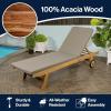 JONATHAN Y LNG1000D Mallorca 77.56″x23.62″ Modern Classic Adjustable Acacia Wood Chaise Outdoor Lounge Chair with Cushion & Wheels Coastal, Bohemian, Minimalist, Traditional, Dark Gray/Natural(Dark Gray/Natural)