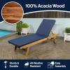 JONATHAN Y LNG1000D Mallorca 77.56″x23.62″ Modern Classic Adjustable Acacia Wood Chaise Outdoor Lounge Chair with Cushion & Wheels Coastal, Bohemian, Minimalist, Traditional, Dark Gray/Natural(Navy/Natural)